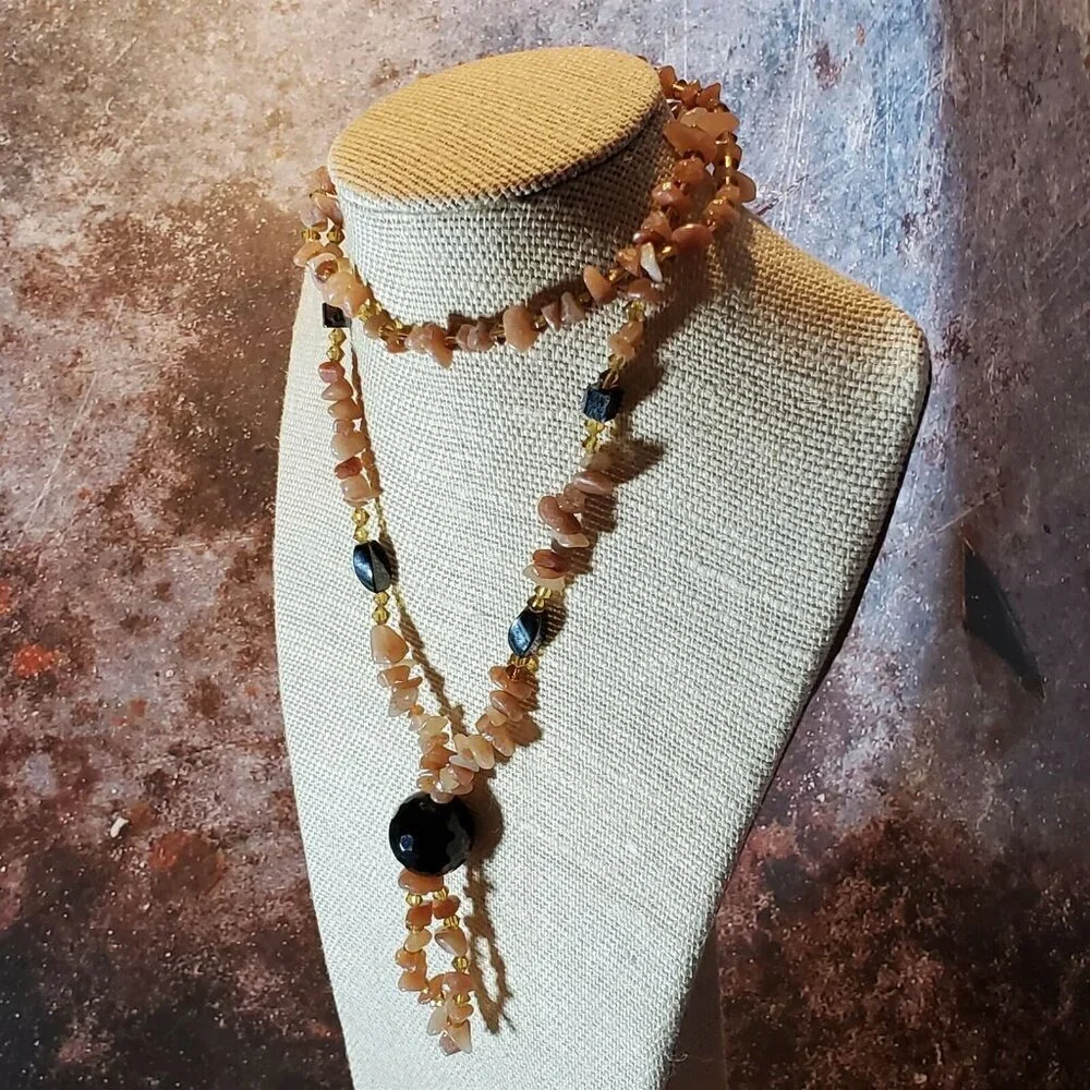 Handcrafted Hematite Red Aventurine Agate Gemstone Beads Pendant Necklace